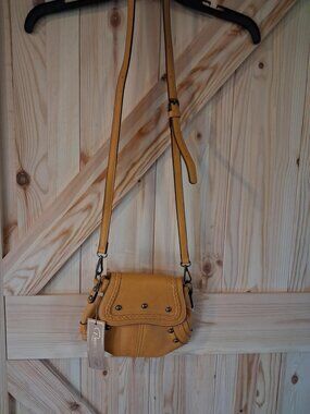 Revive Vintage Vegan Leather Crossbody Bag Mustard Yellow Boho Braided Studded